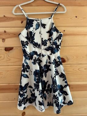 Altar'd State White & Navy Blue Floral Midi Dress
